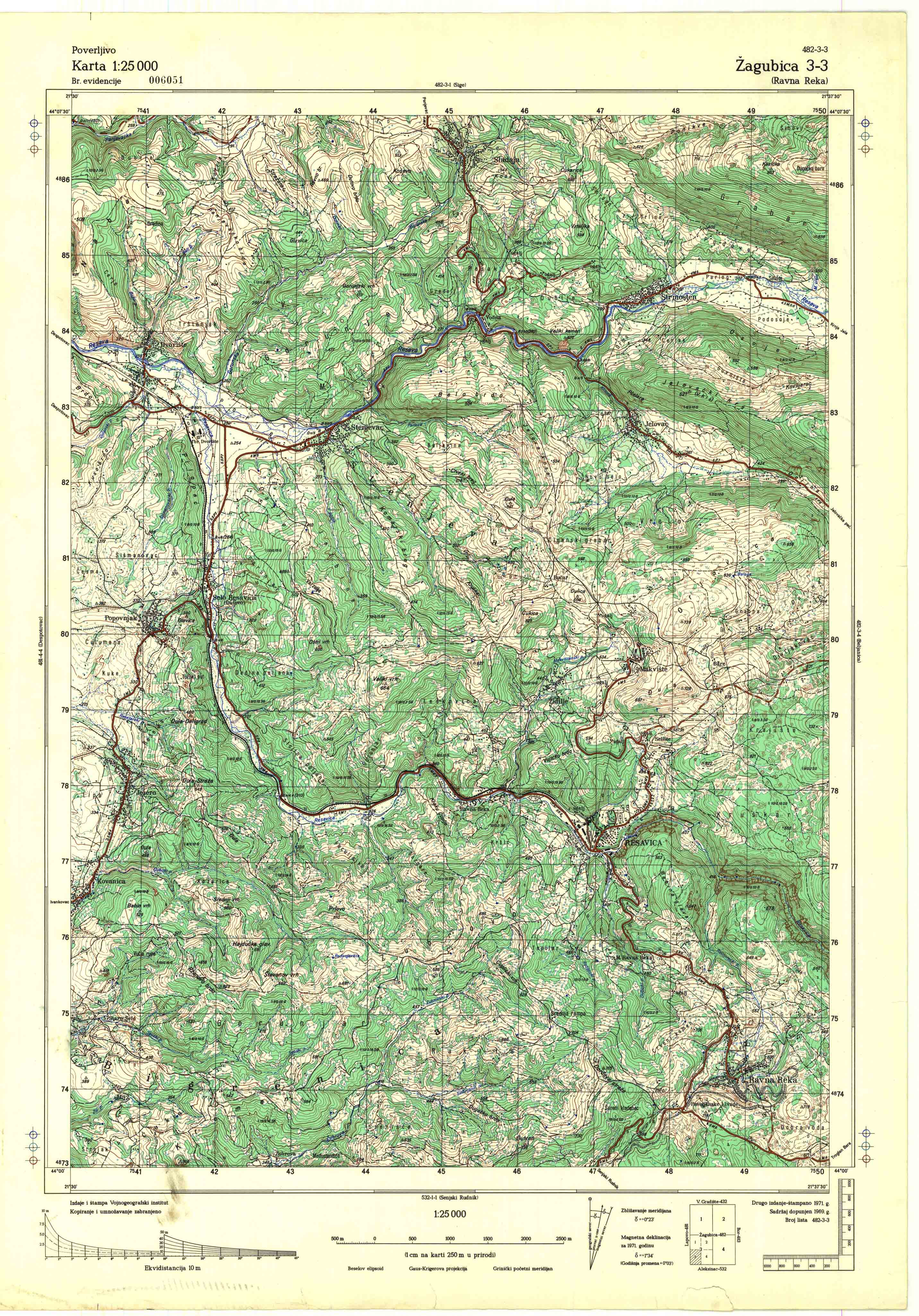  topografska karta srbije 25000 JNA  Zagubica