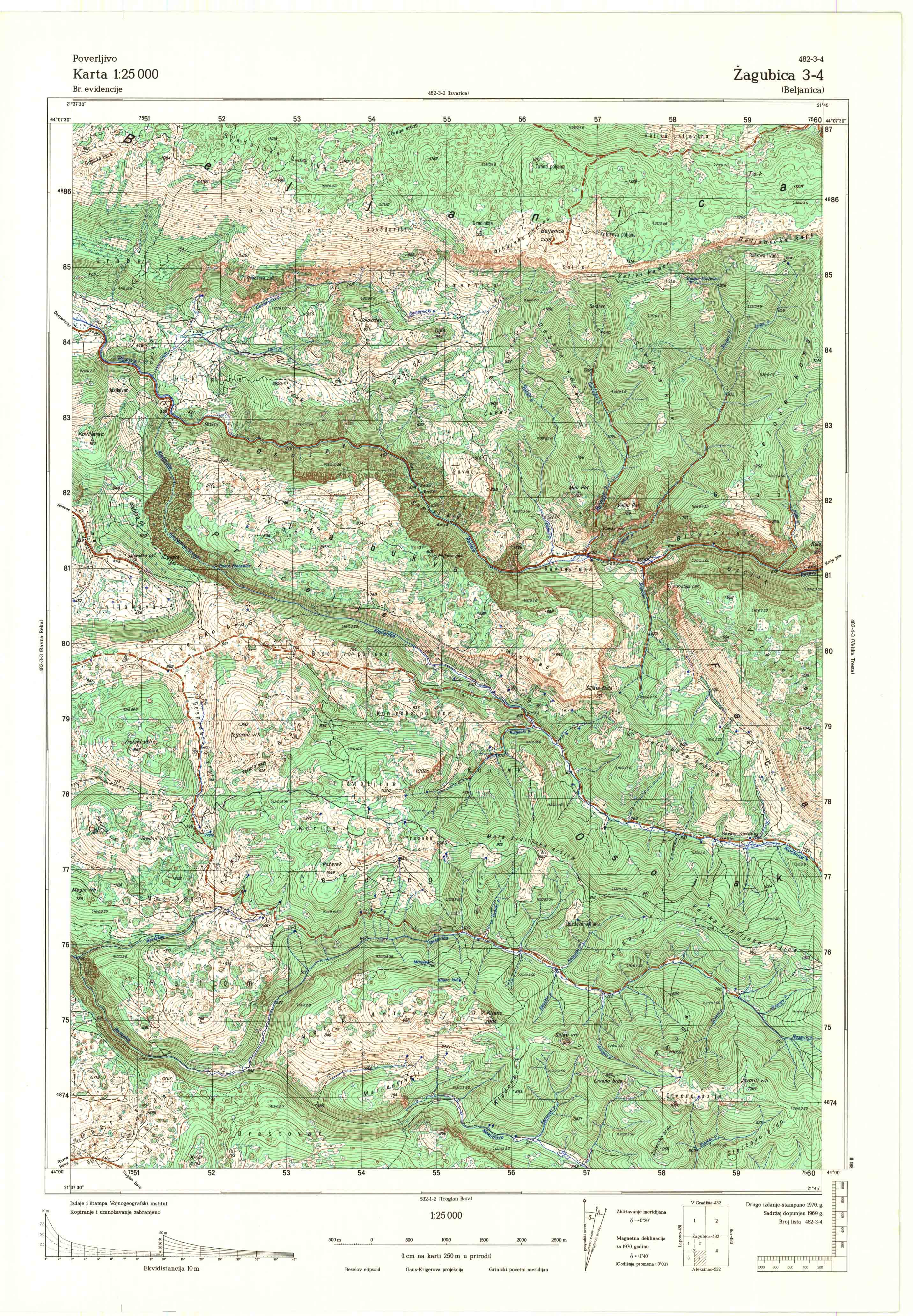  topografska karta srbije 25000 JNA  Zagubica