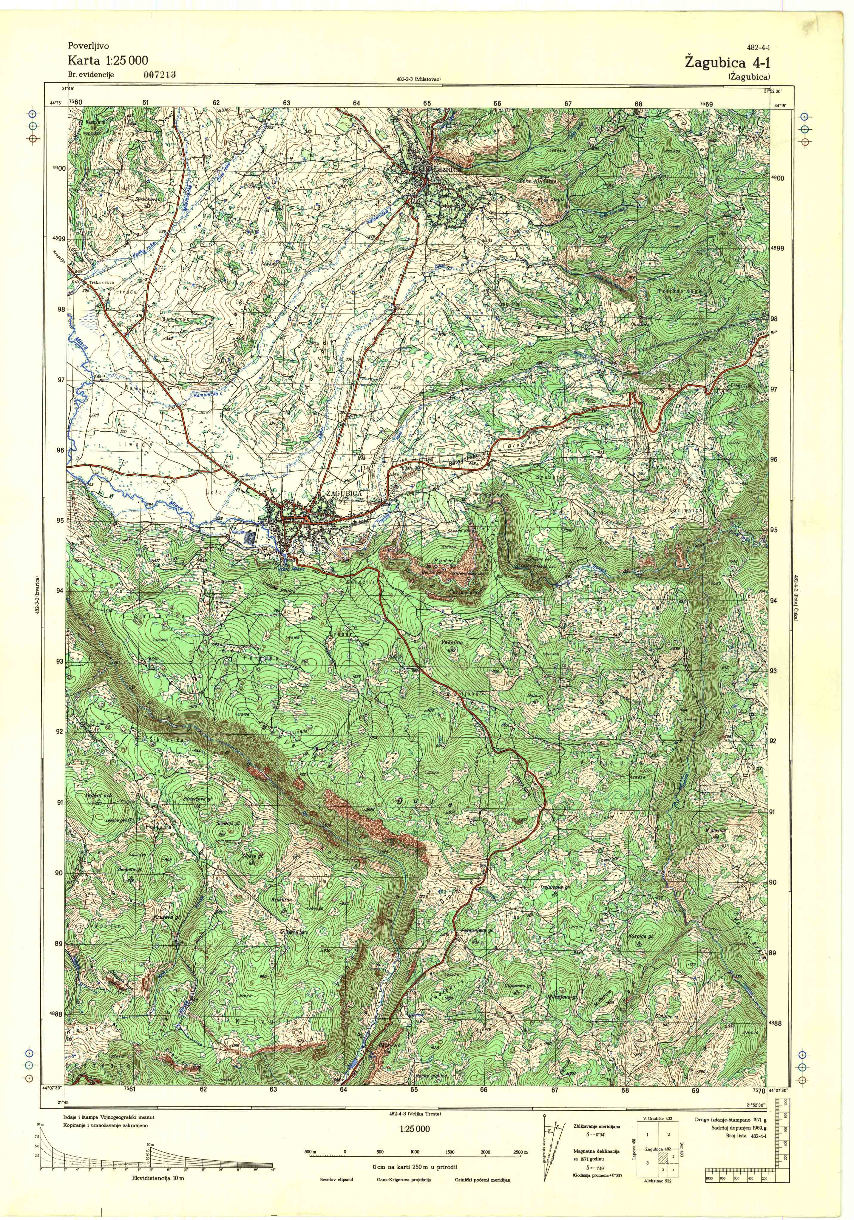  topografska karta srbije 25000 JNA  Zagubica