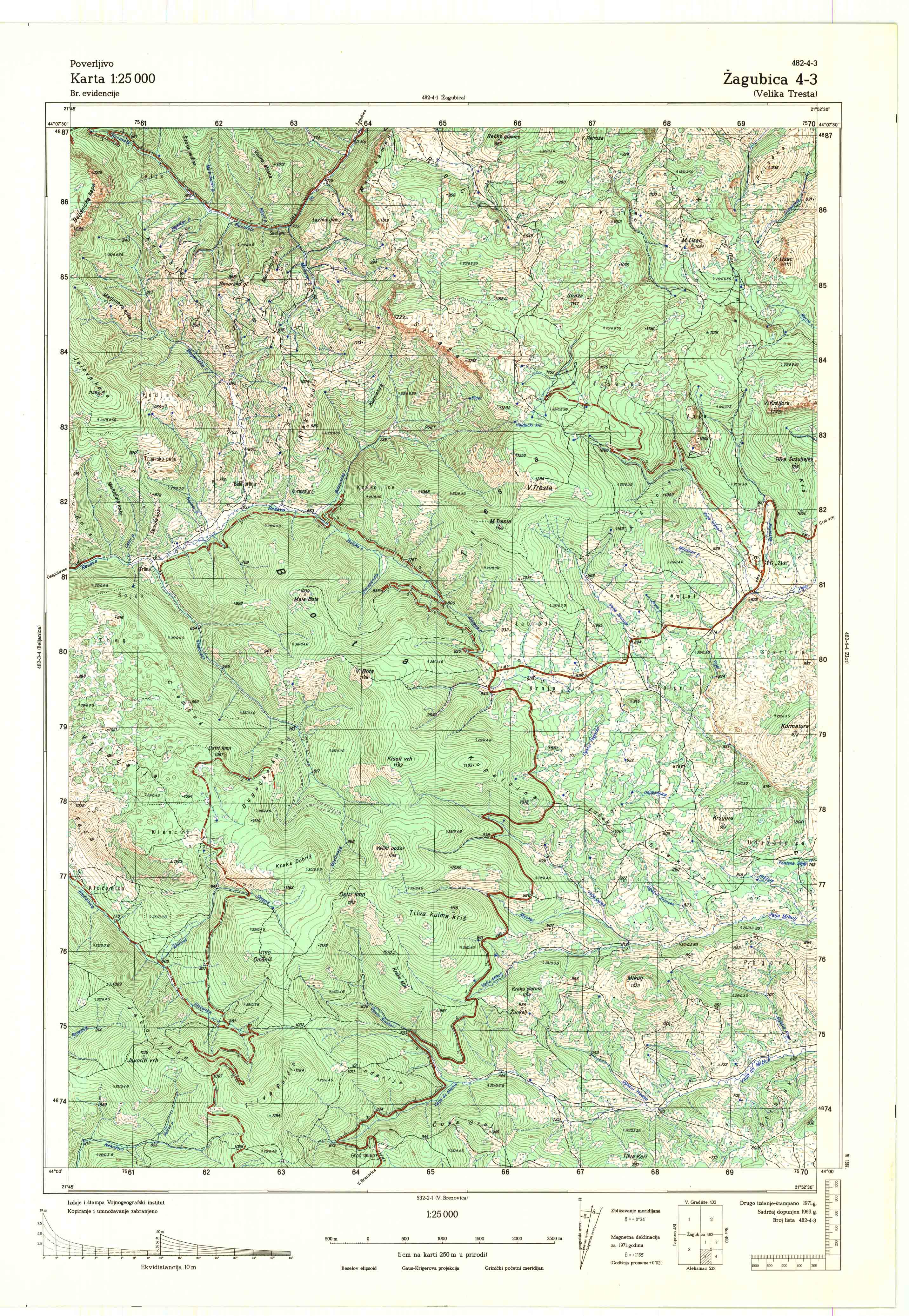  topografska karta srbije 25000 JNA  Zagubica