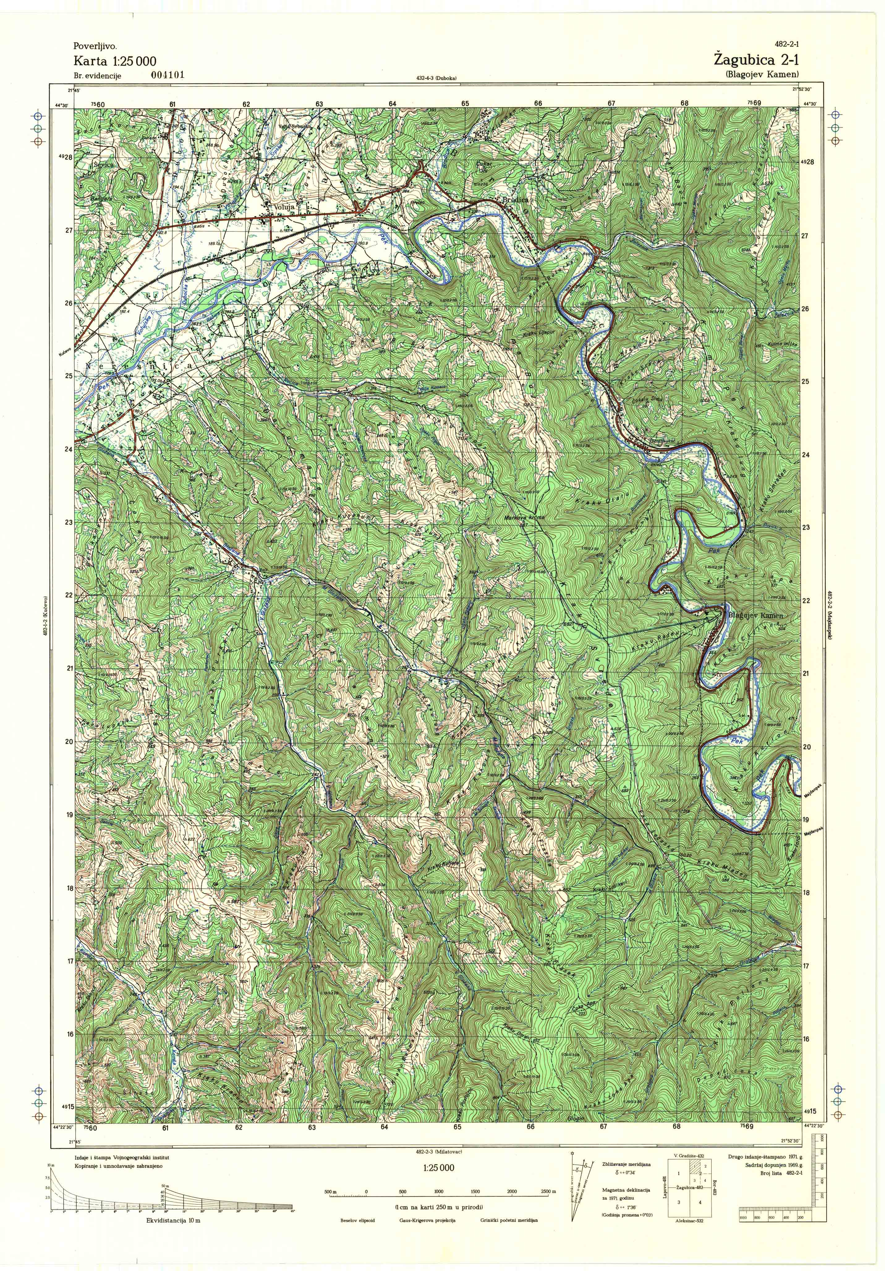  topografska karta srbije 25000 JNA  Zagubica