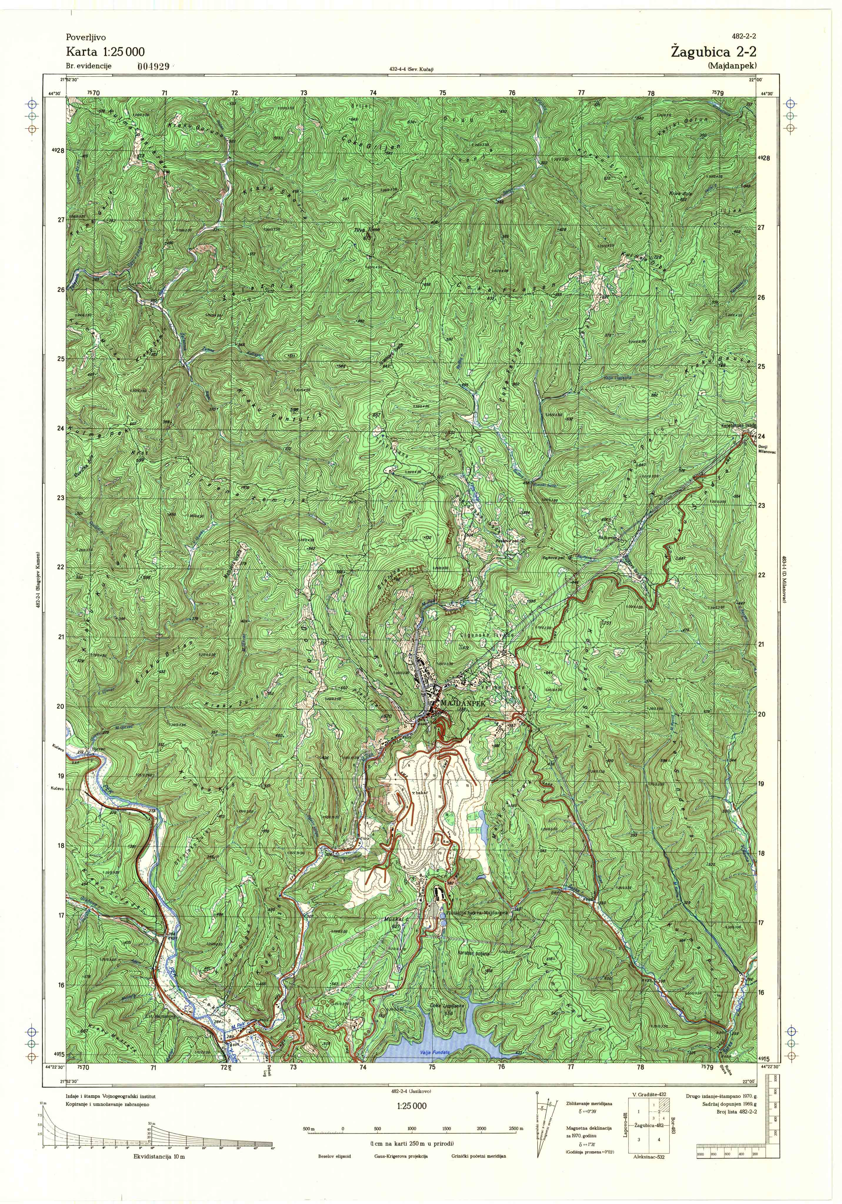  topografska karta srbije 25000 JNA  Zagubica