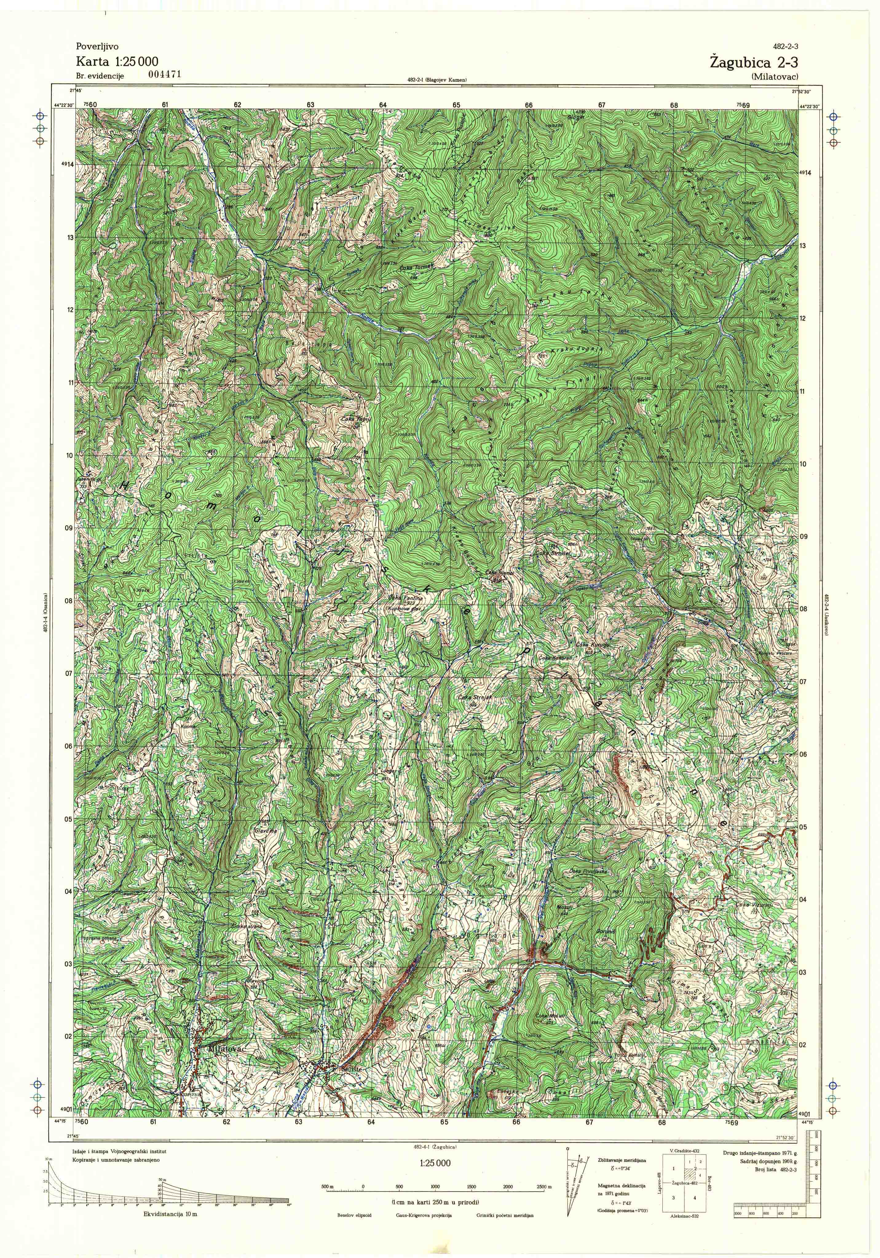 topografska karta srbije 25000 JNA  Zagubica