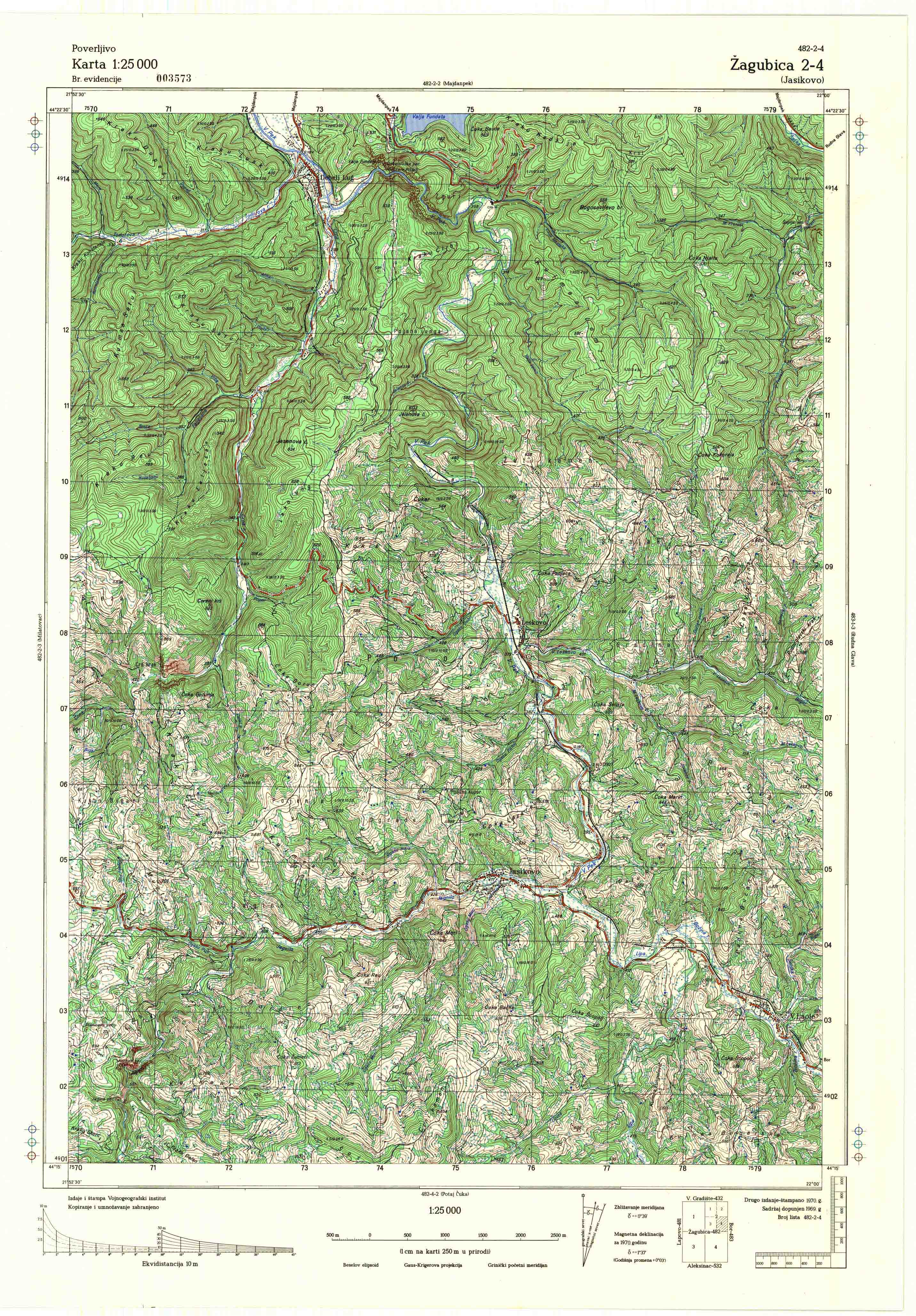  topografska karta srbije 25000 JNA  Zagubica