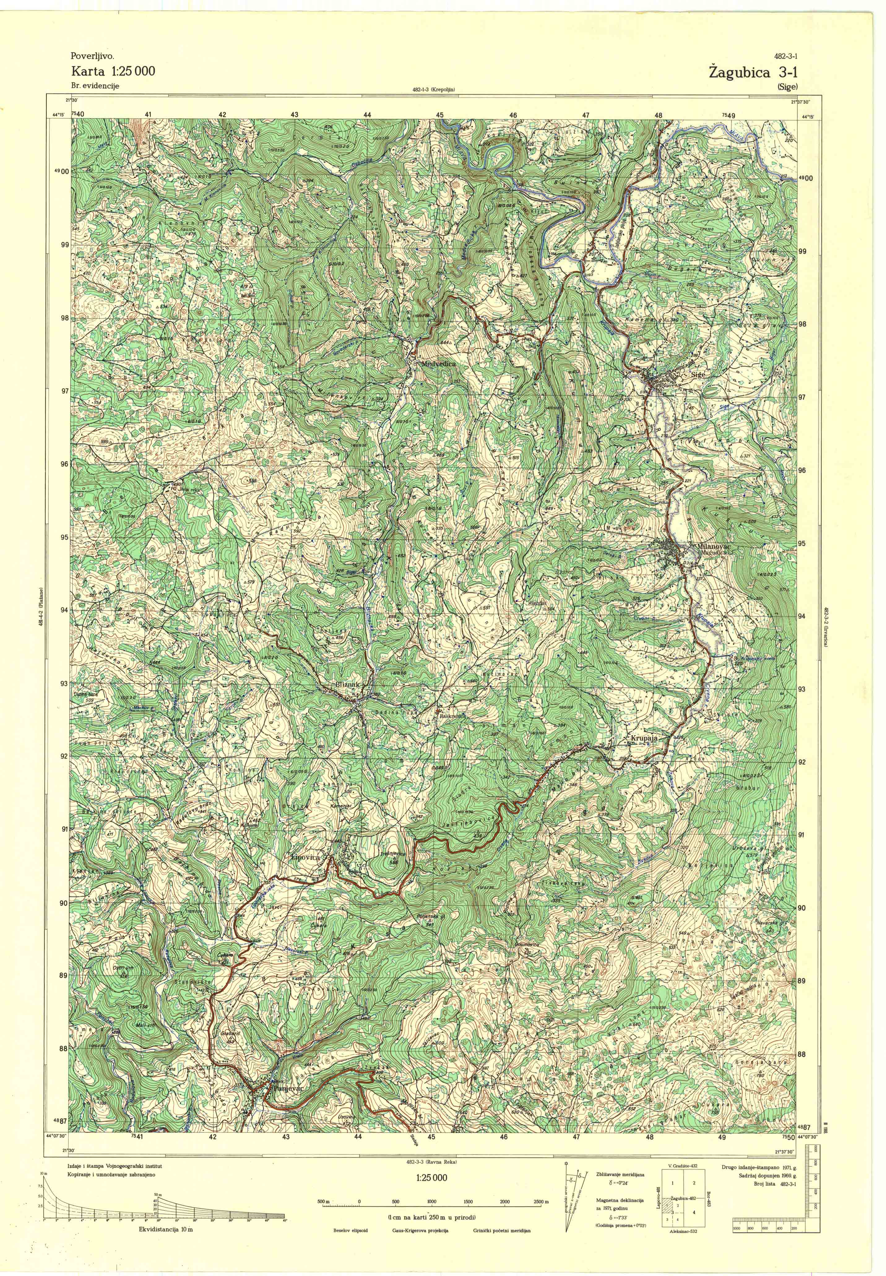  topografska karta srbije 25000 JNA  Zagubica