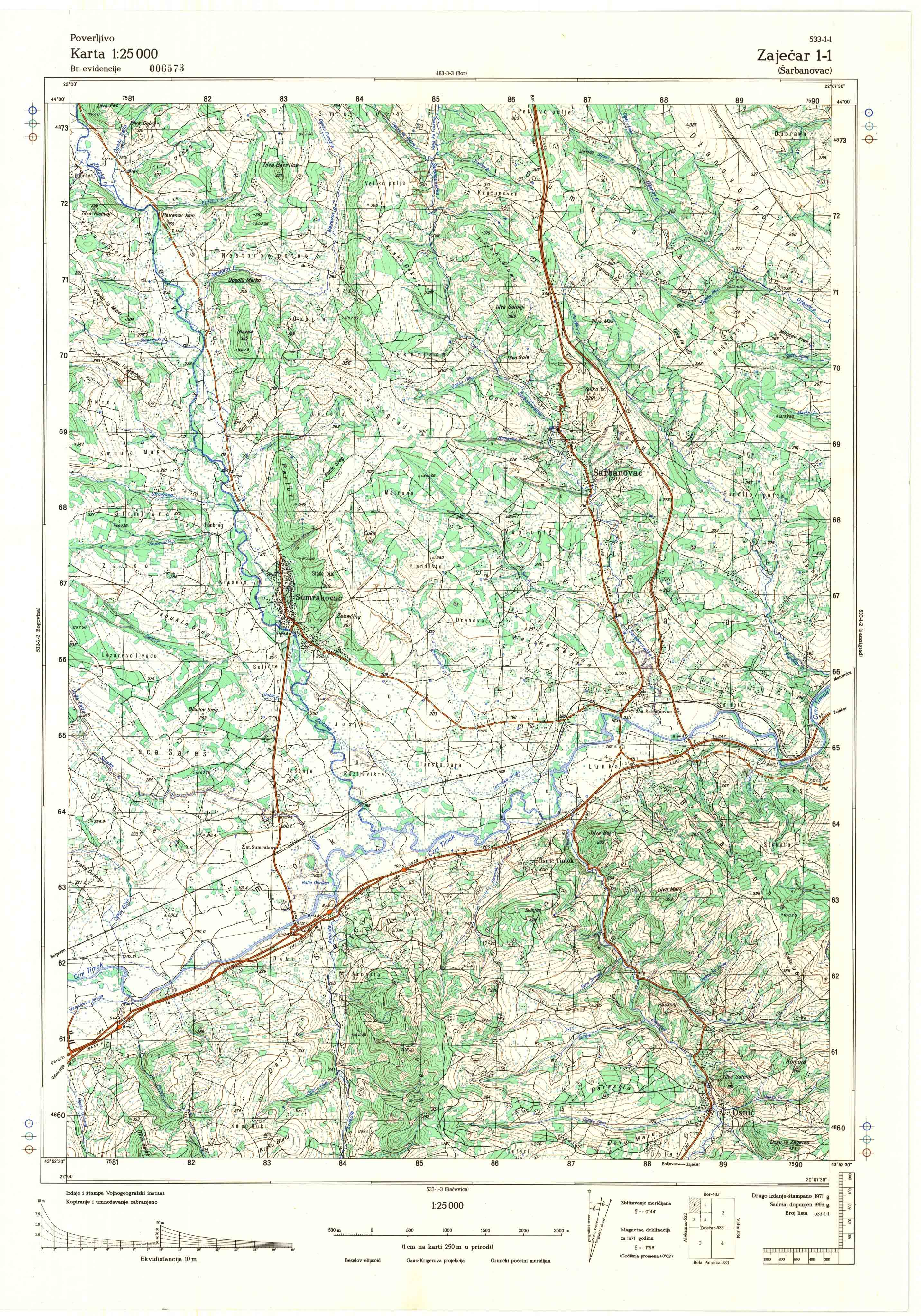  topografska karta srbije 25000 JNA  Zaječar