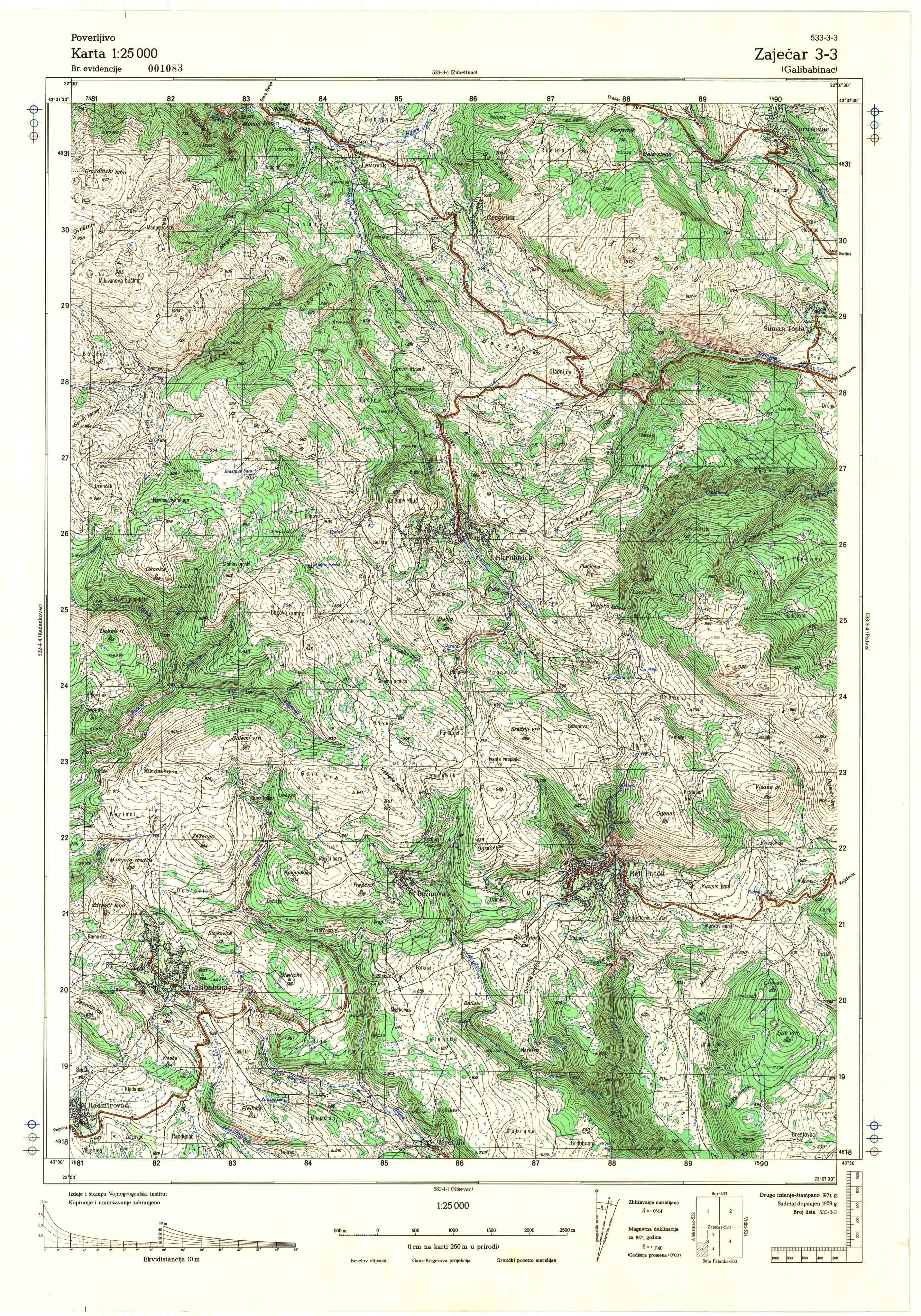  topografska karta srbije 25000 JNA  Zaječar