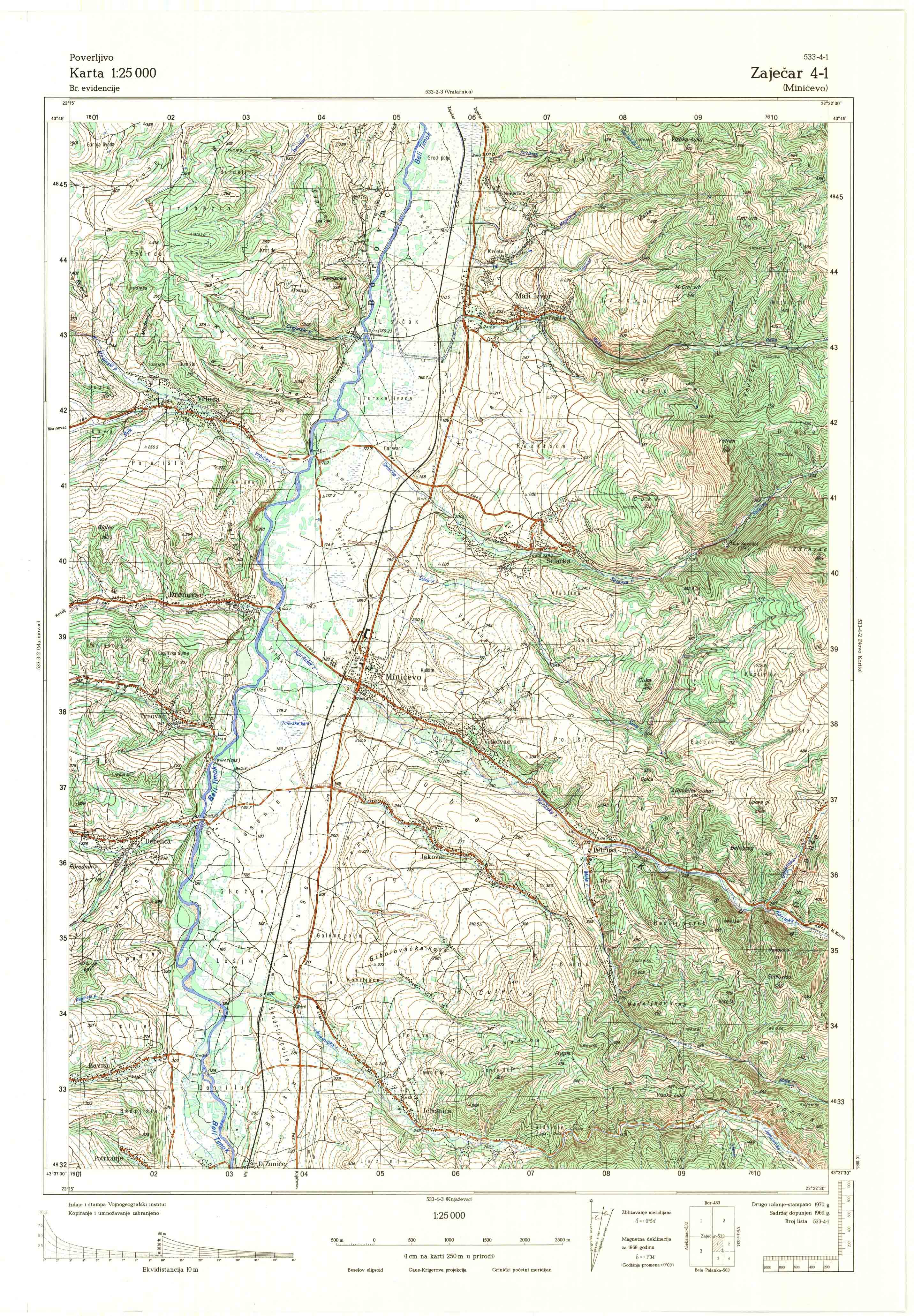  topografska karta srbije 25000 JNA  Zaječar