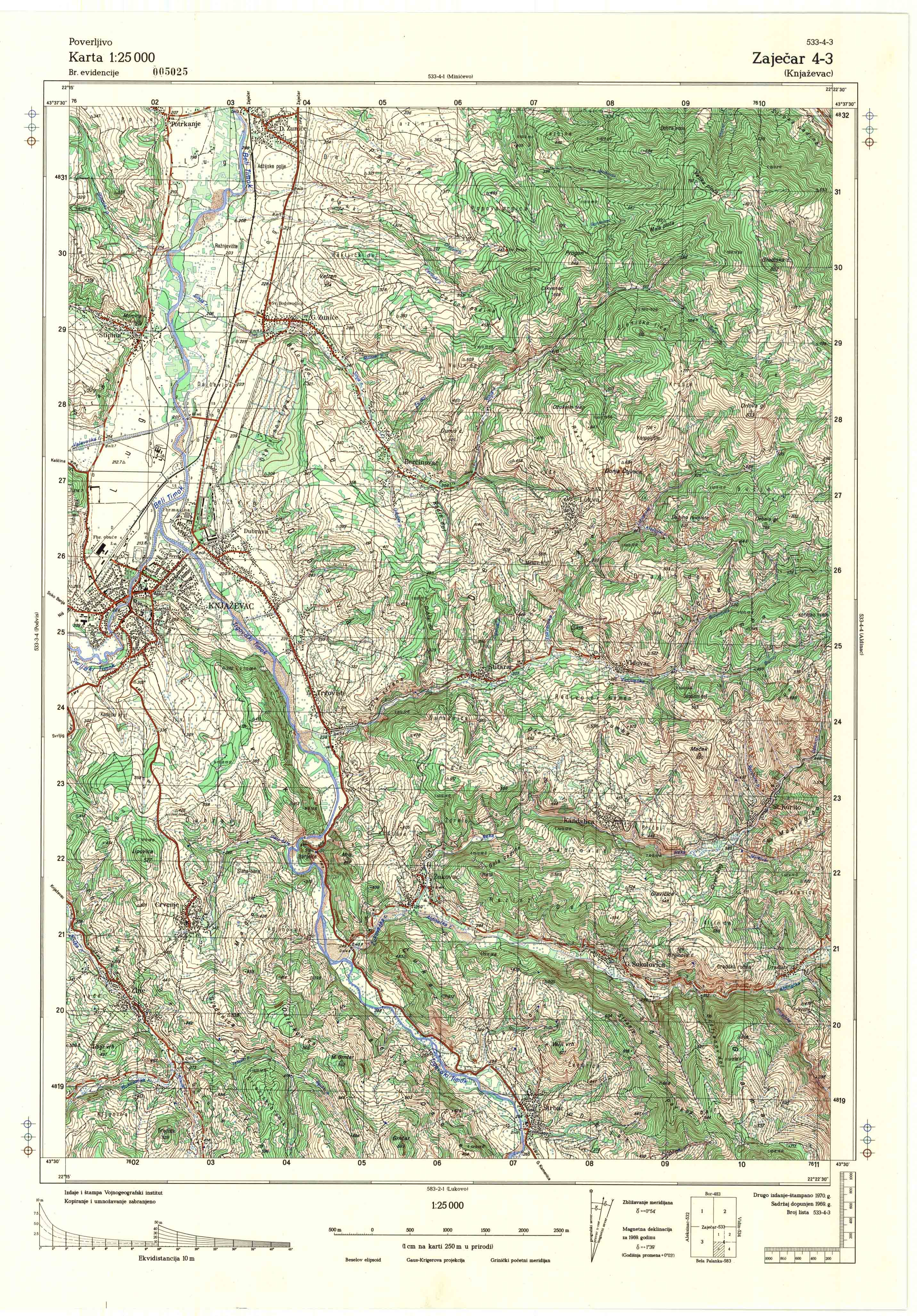  topografska karta srbije 25000 JNA  Zaječar
