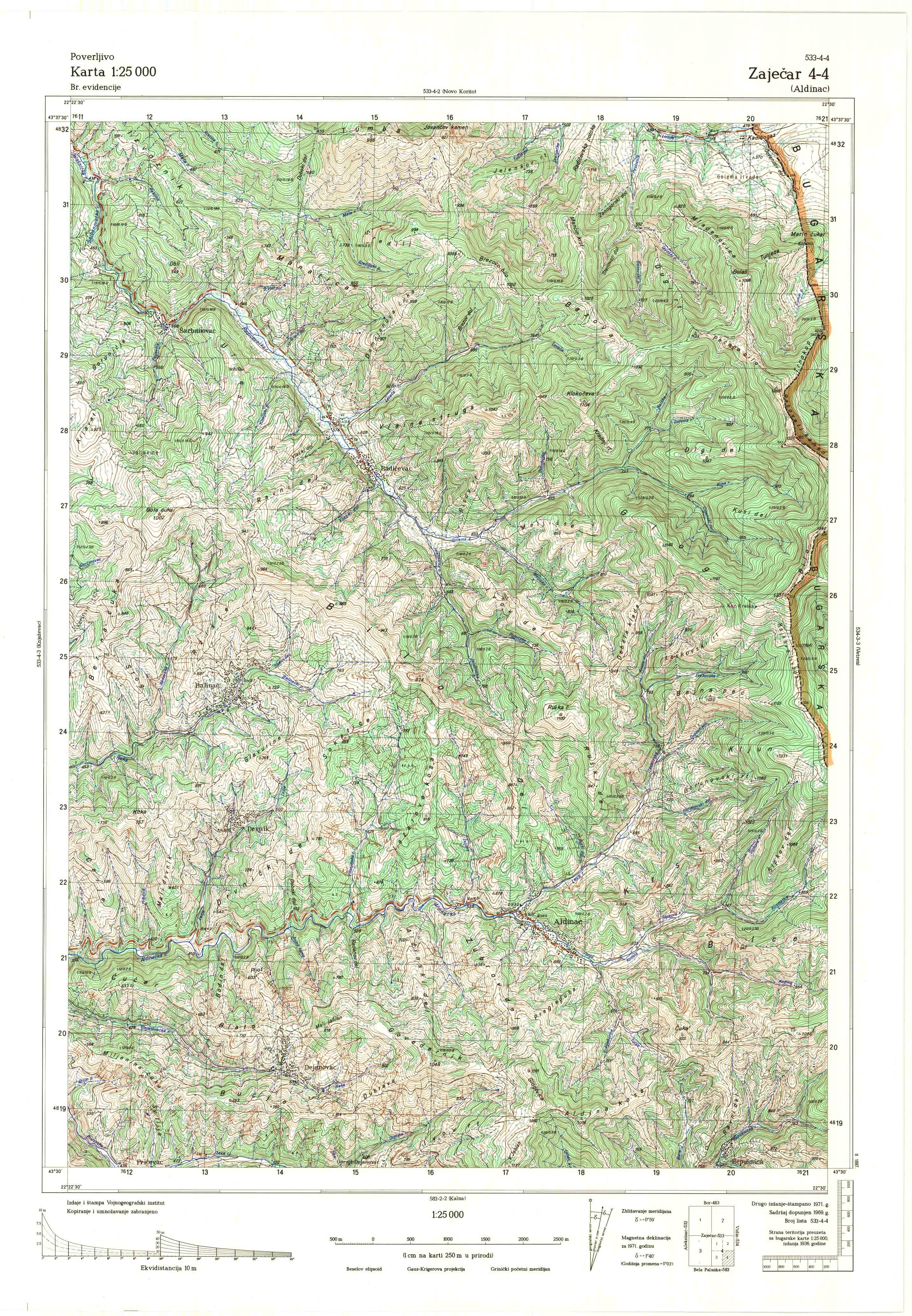  topografska karta srbije 25000 JNA  Zaječar