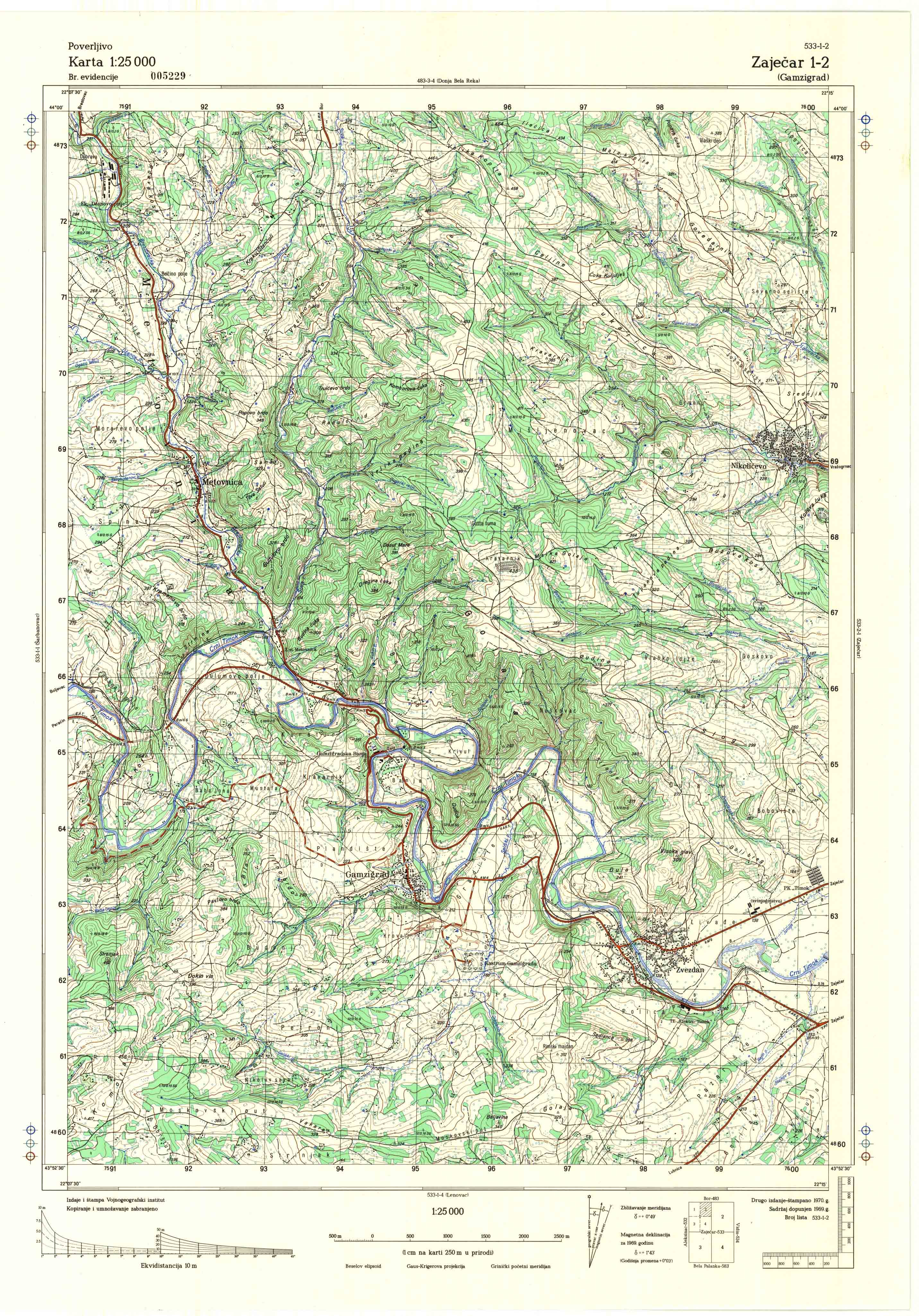  topografska karta srbije 25000 JNA  Zaječar