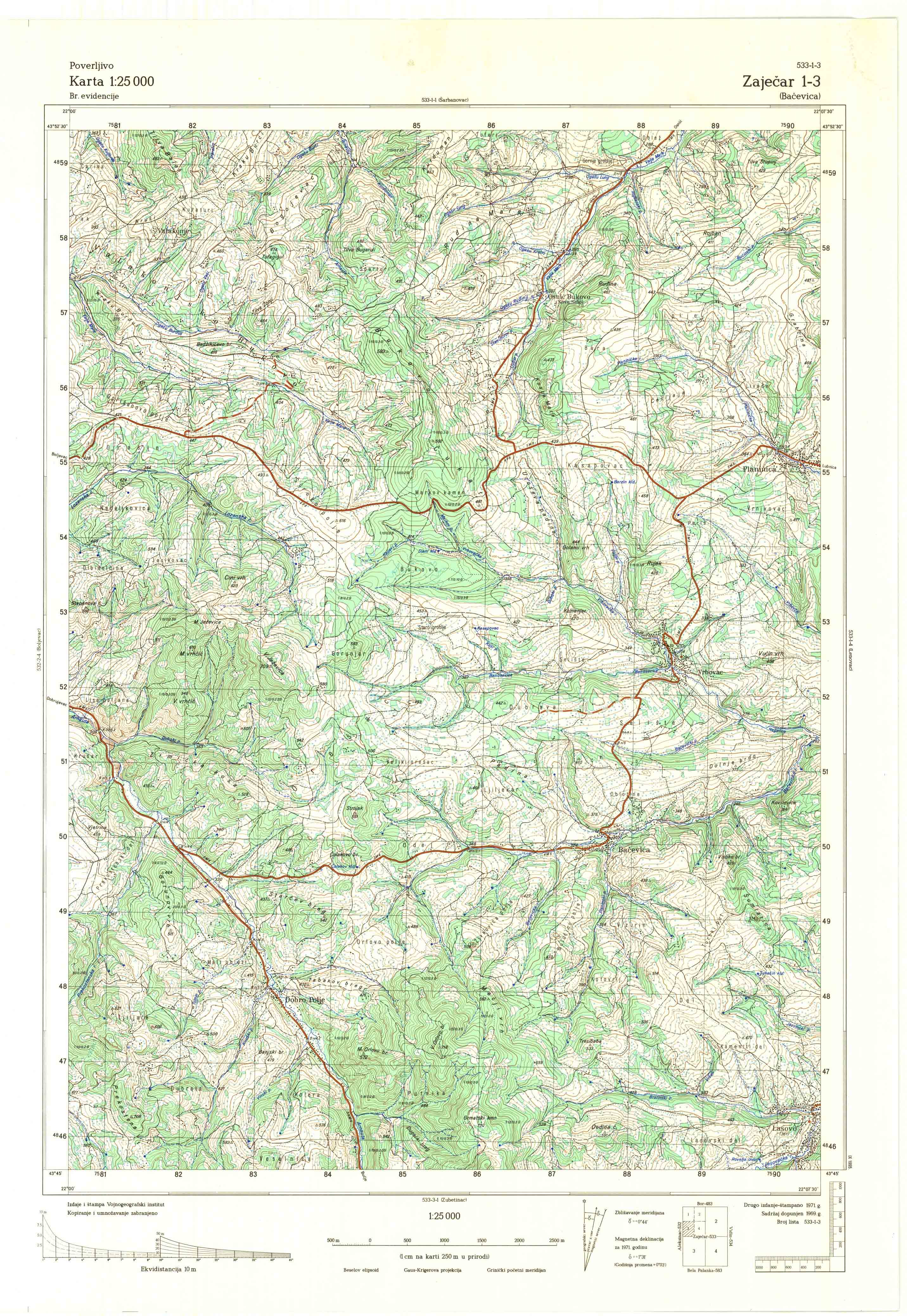  topografska karta srbije 25000 JNA  Zaječar