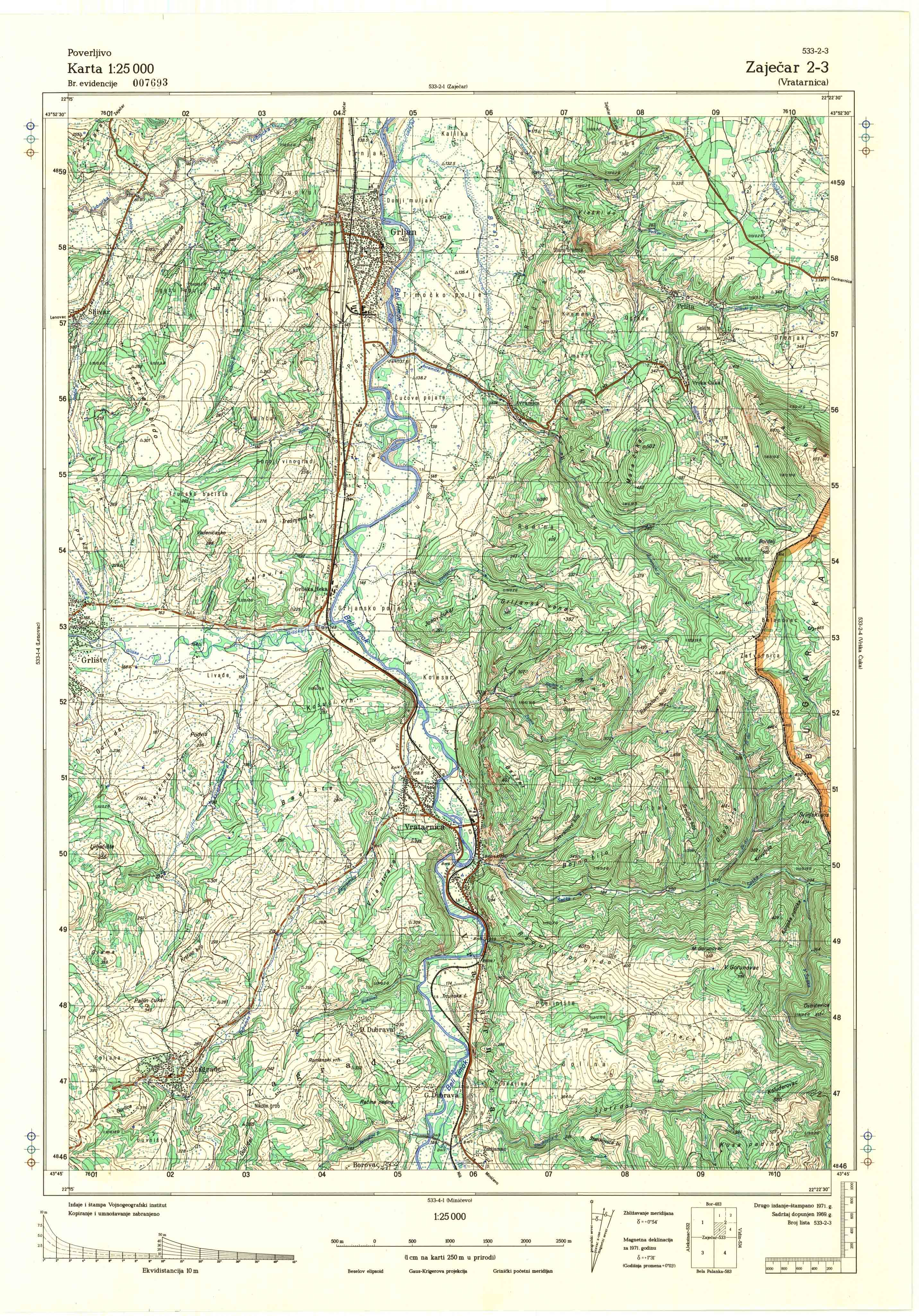  topografska karta srbije 25000 JNA  Zaječar