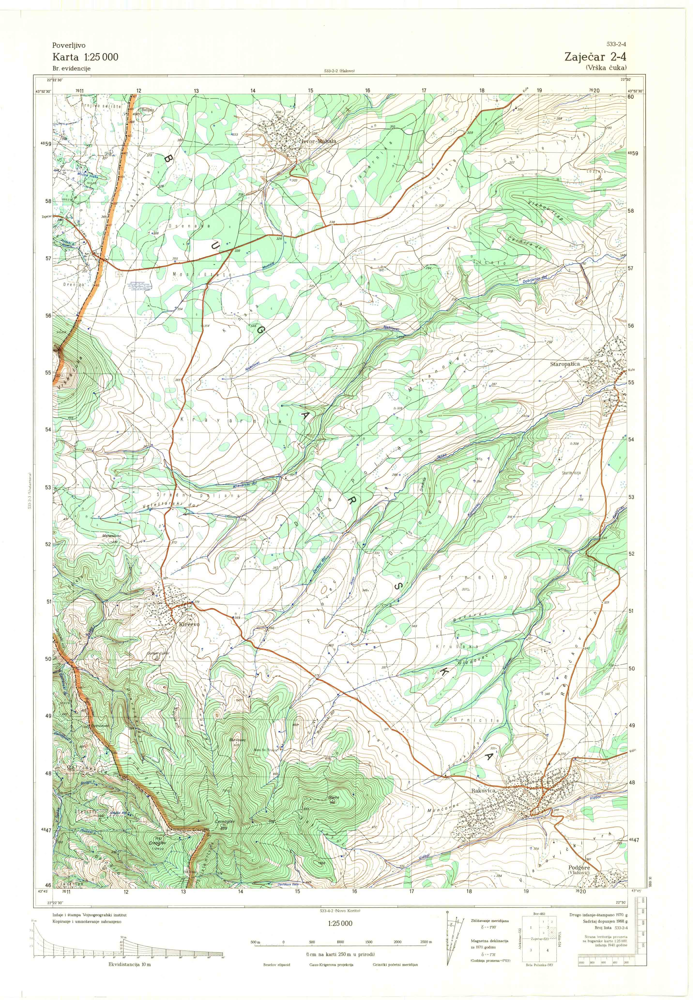  topografska karta srbije 25000 JNA  Zaječar