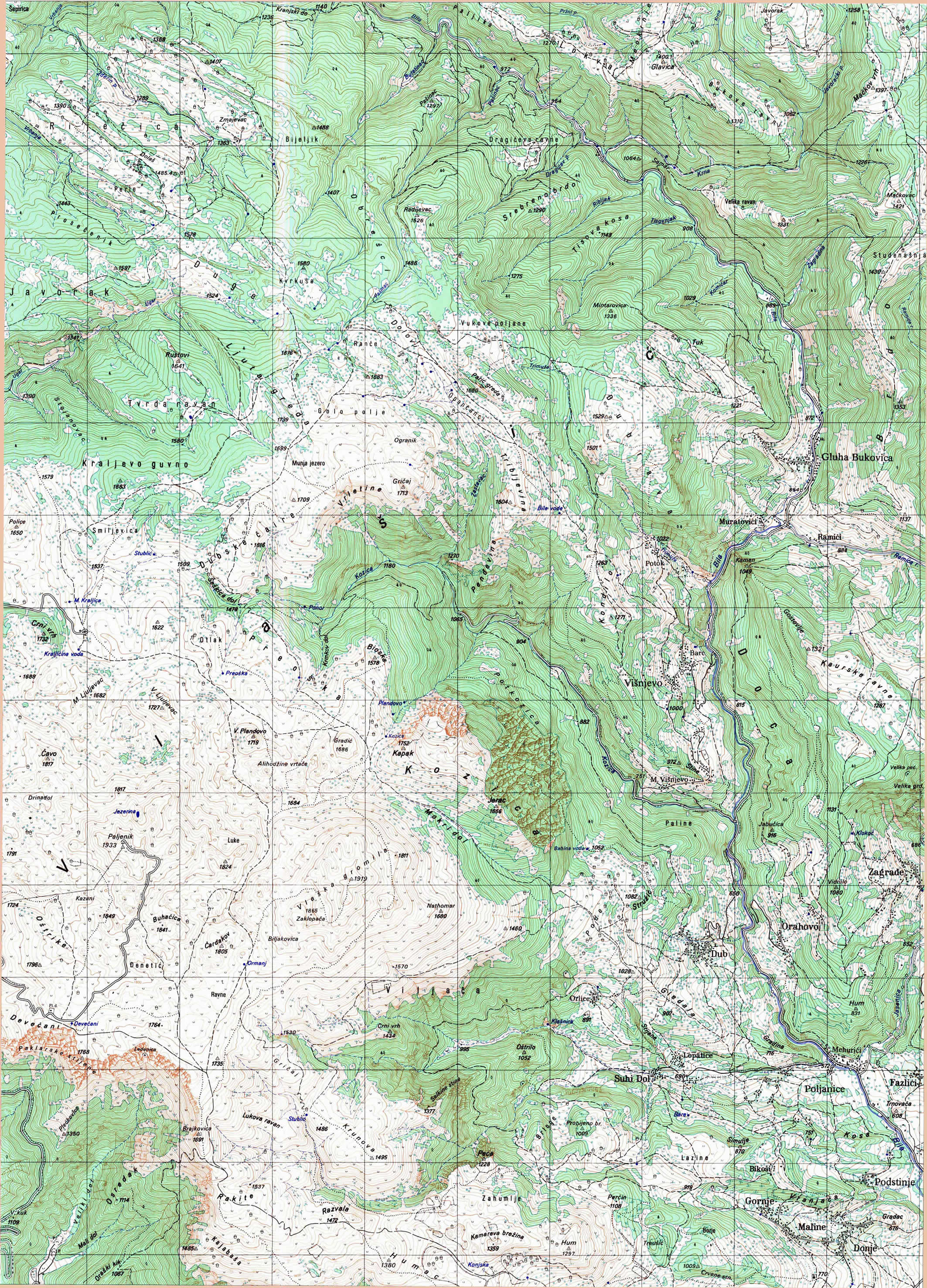  topografska karta srbije 25000 JNA  Dub