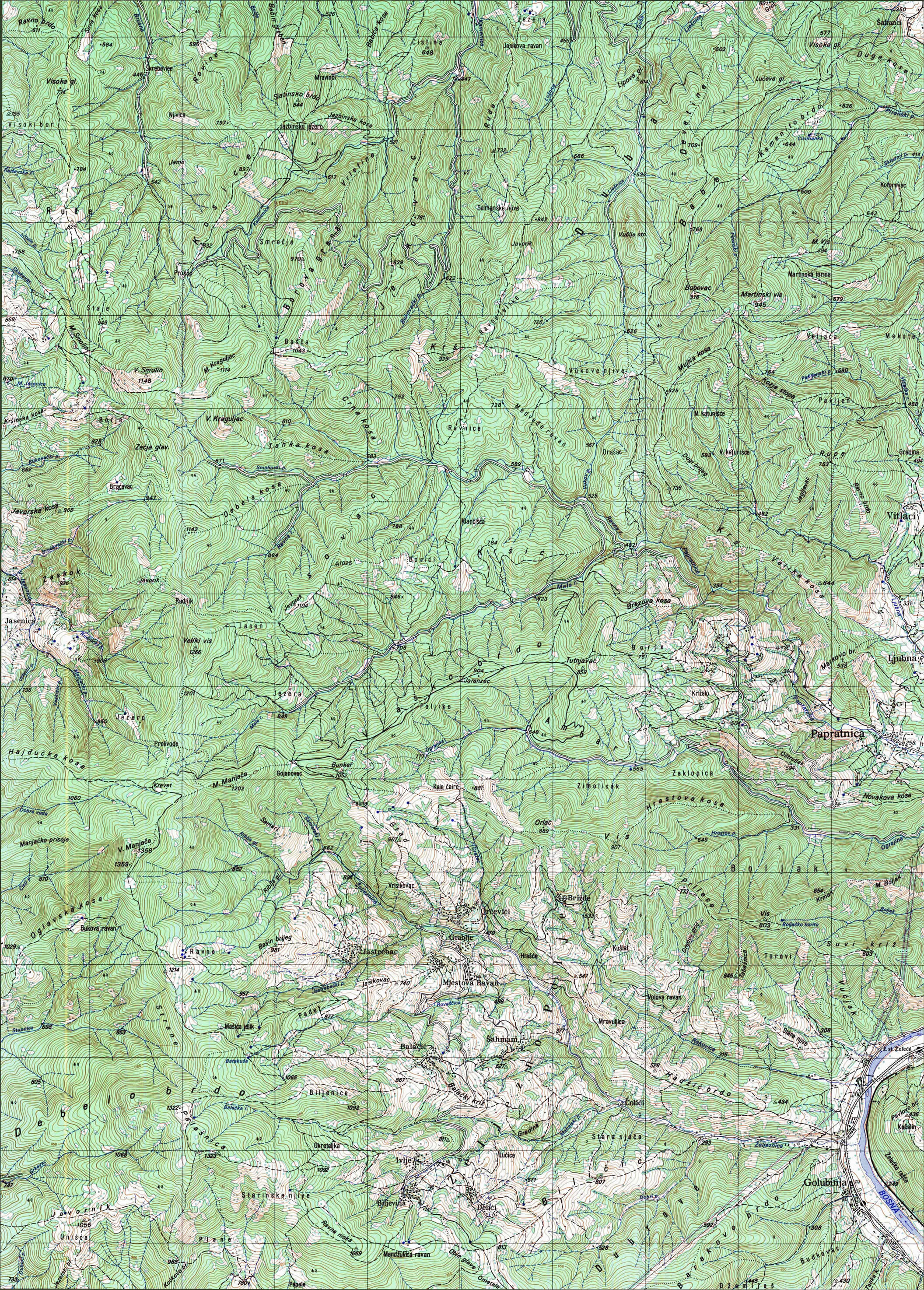  topografska karta srbije 25000 JNA  Papratnica