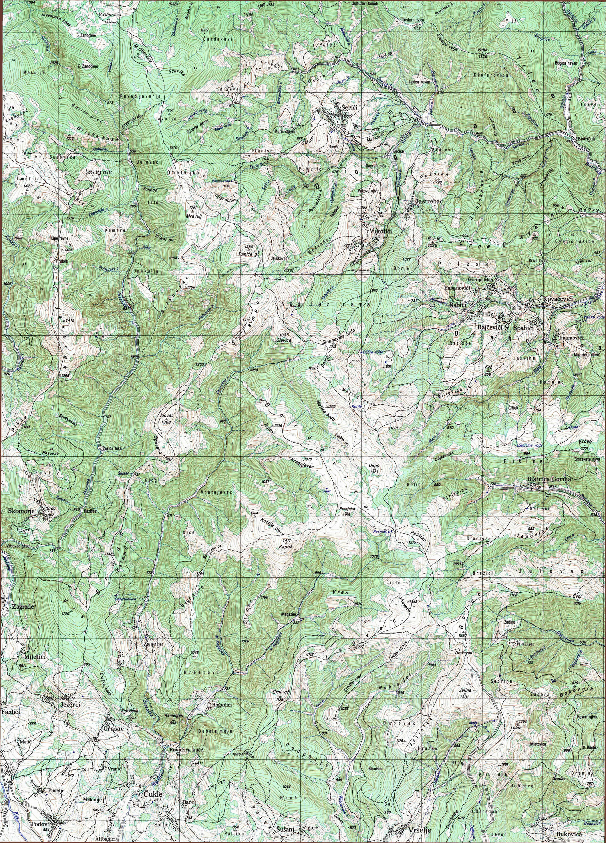  topografska karta srbije 25000 JNA  Serici