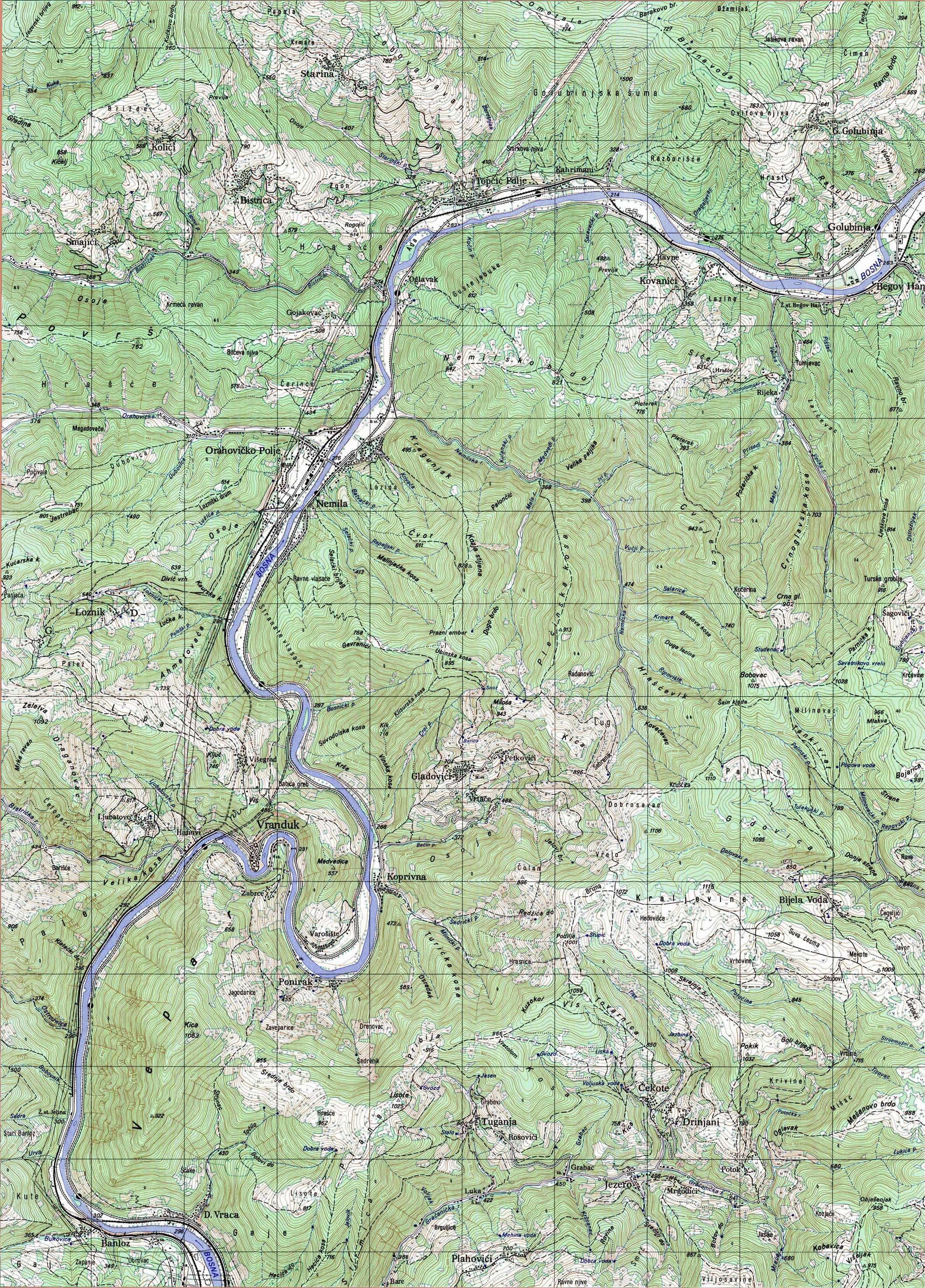  topografska karta srbije 25000 JNA  Nemila