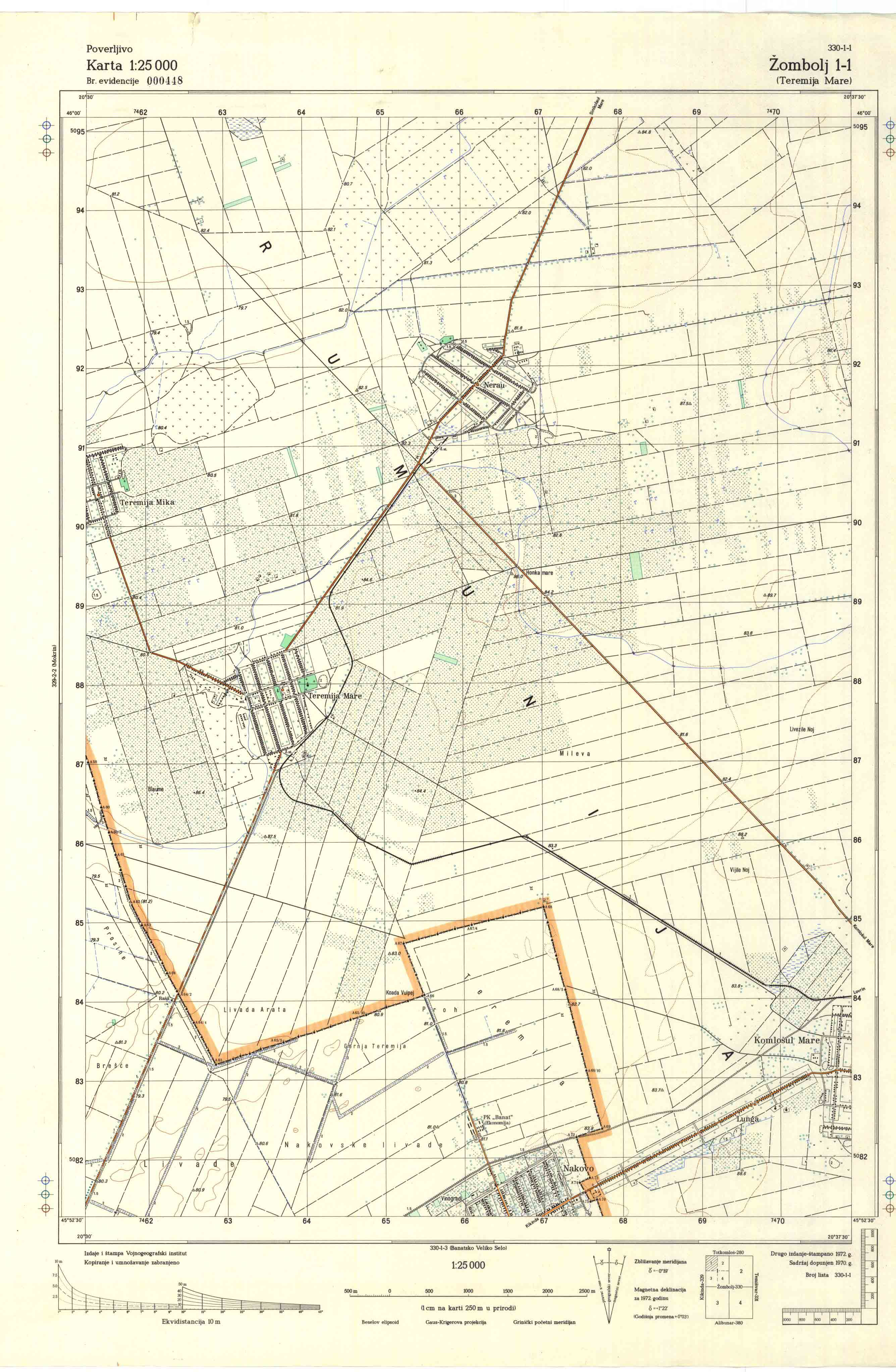  topografska karta srbije 25000 JNA  Žombolj 