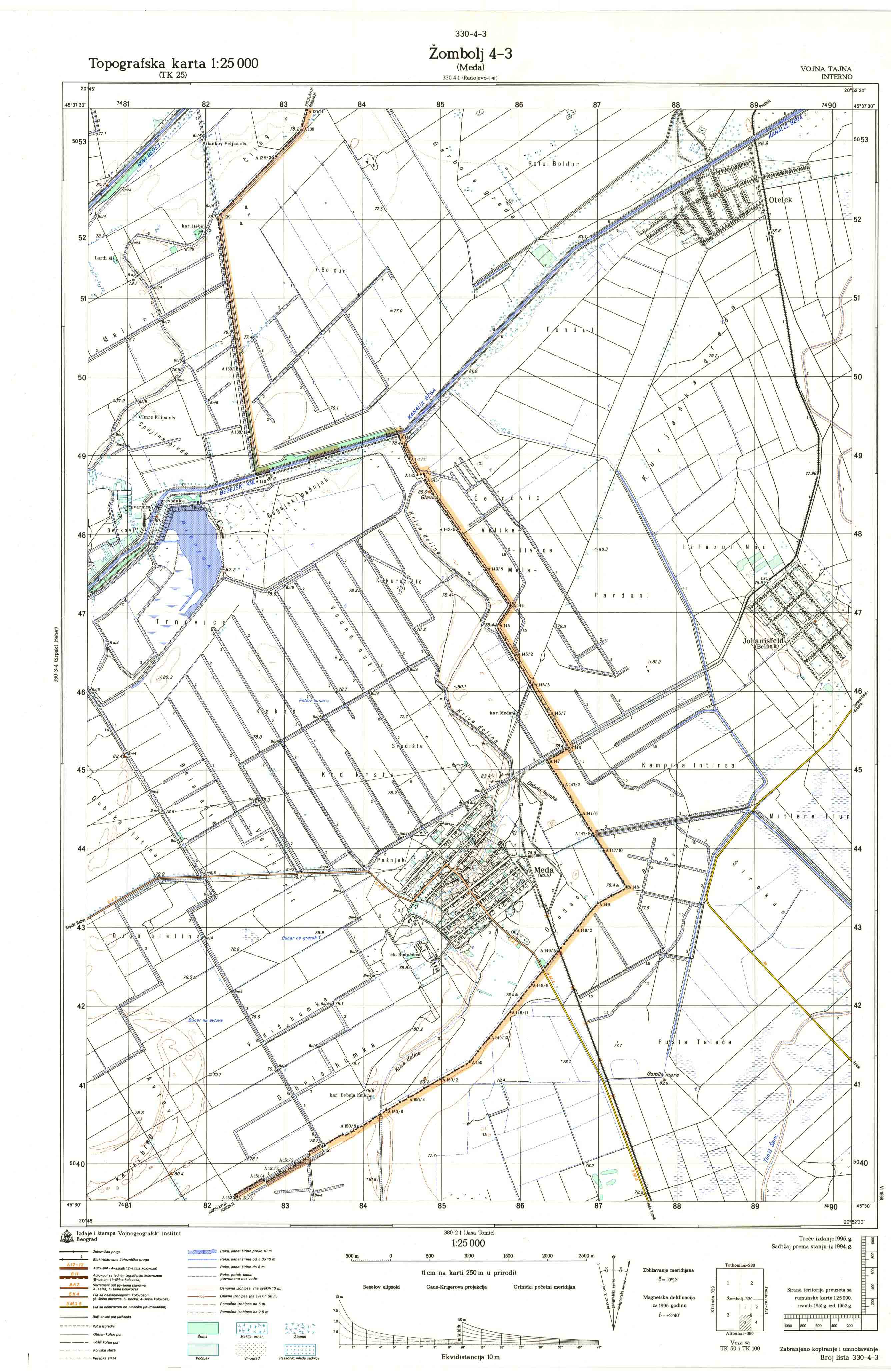  topografska karta srbije 25000 JNA  Žombolj 