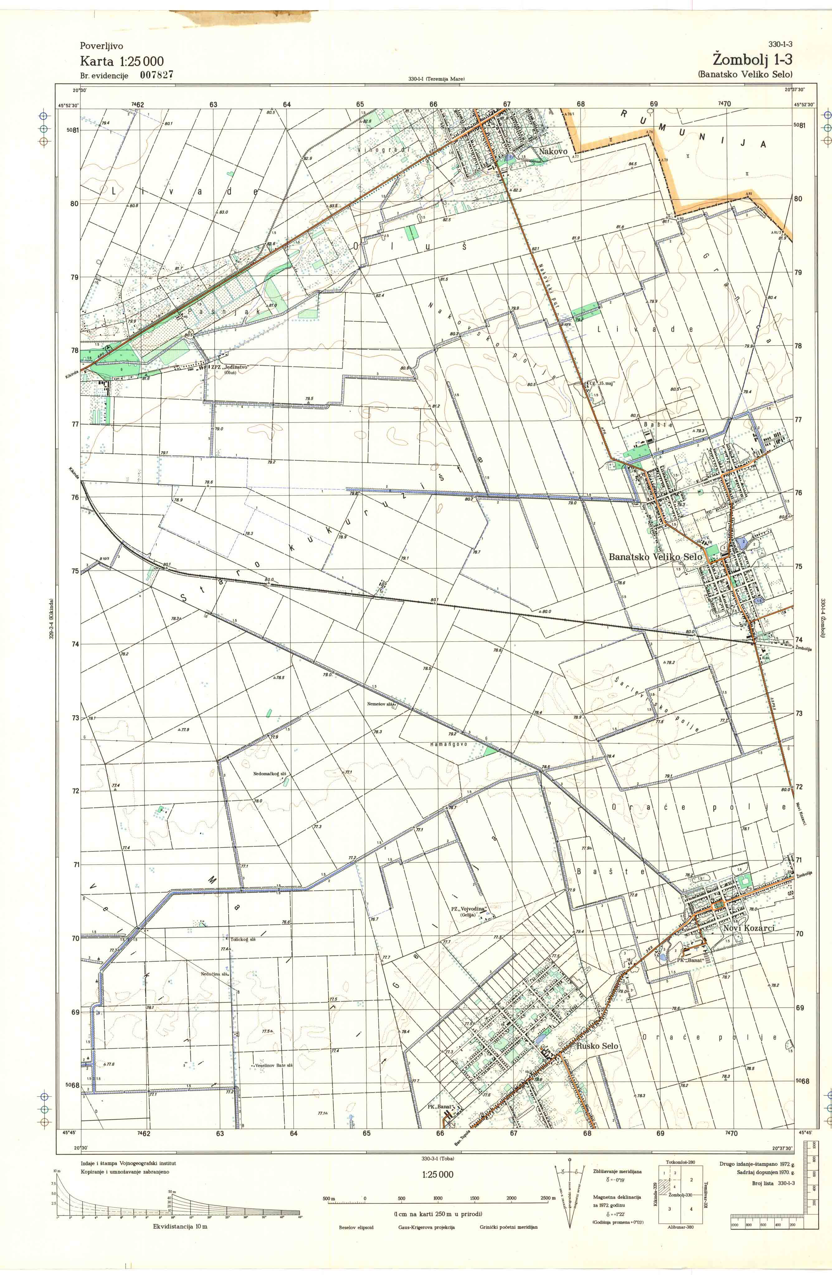  topografska karta srbije 25000 JNA  Žombolj 