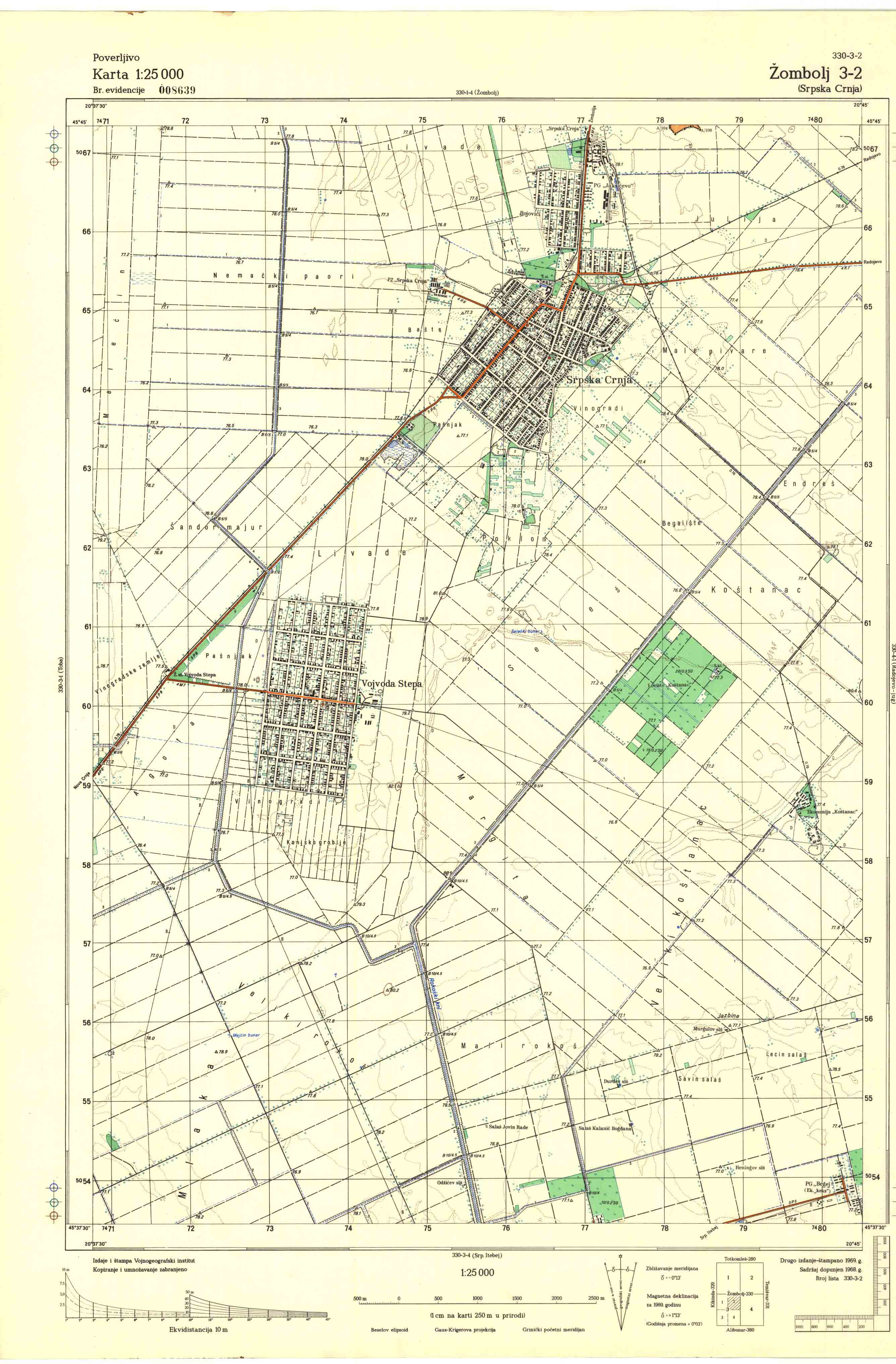  topografska karta srbije 25000 JNA  Žombolj 