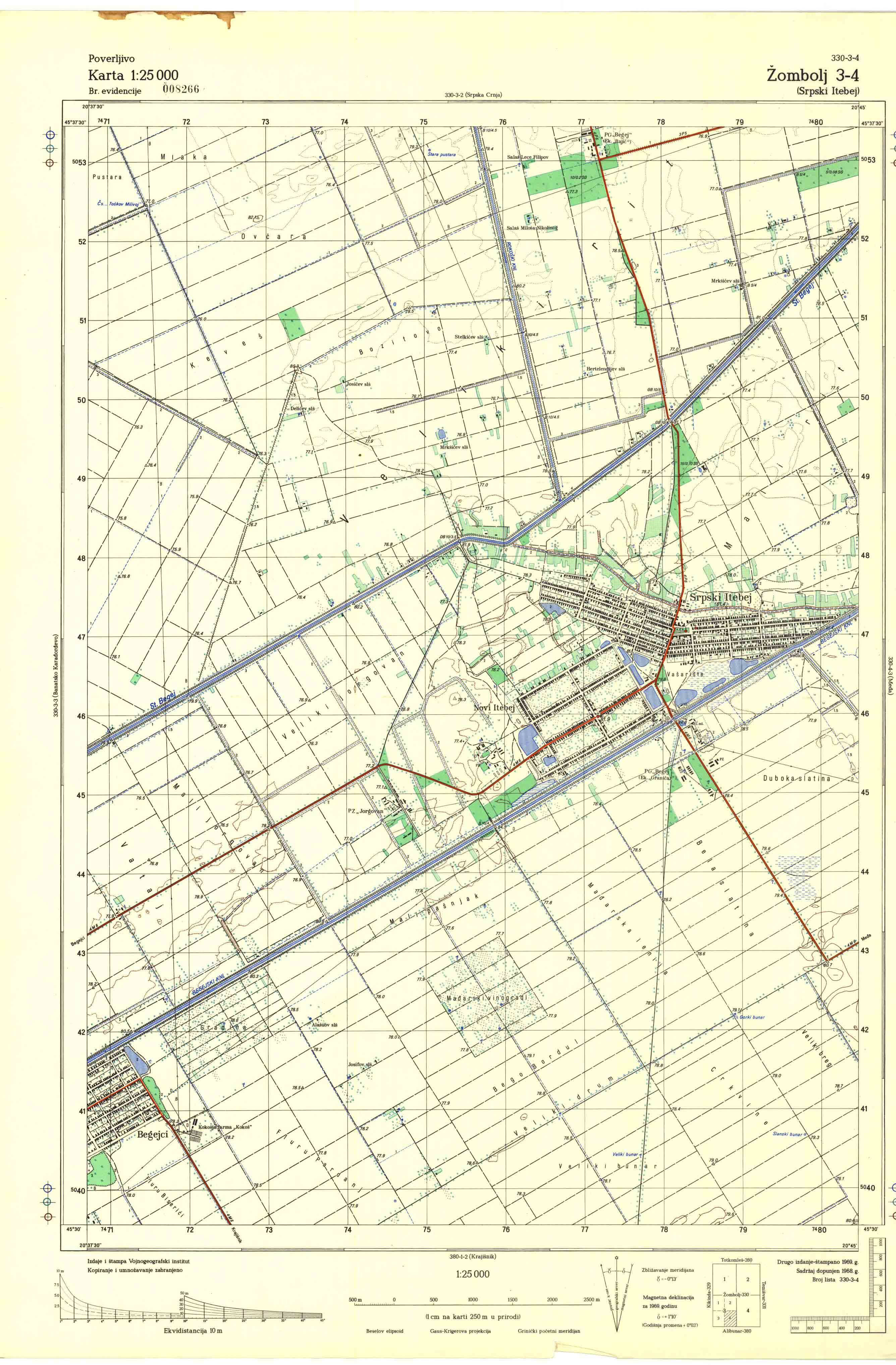  topografska karta srbije 25000 JNA  Žombolj 