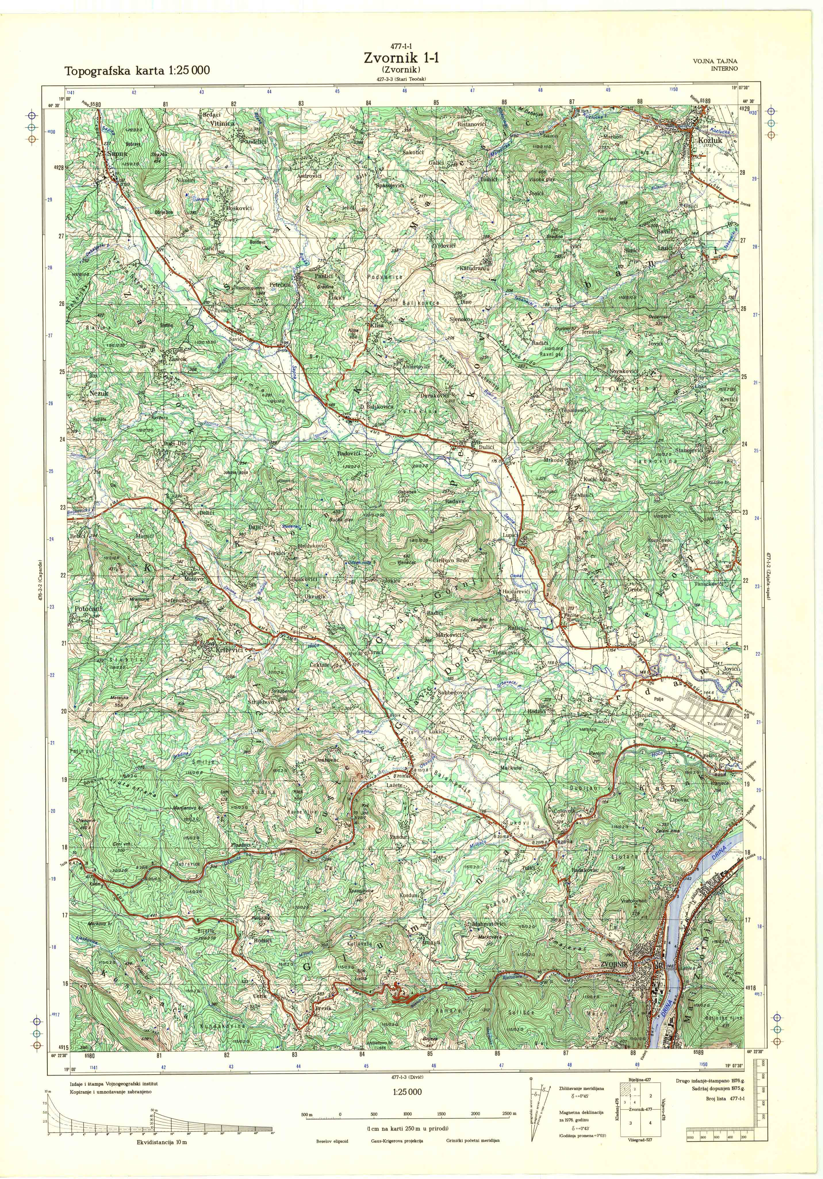  topografska karta srbije 25000 JNA  Zvornik