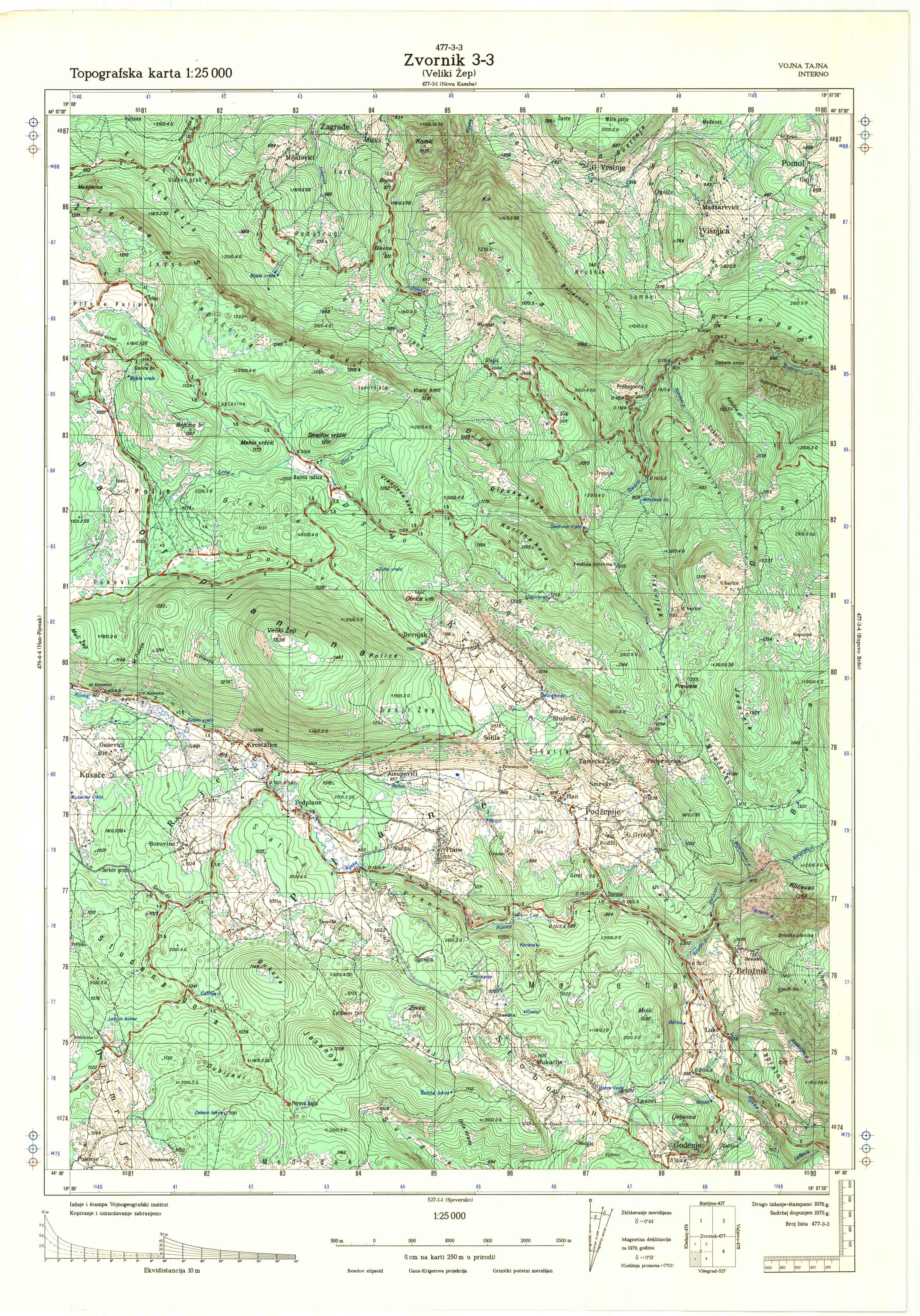  topografska karta srbije 25000 JNA  Zvornik