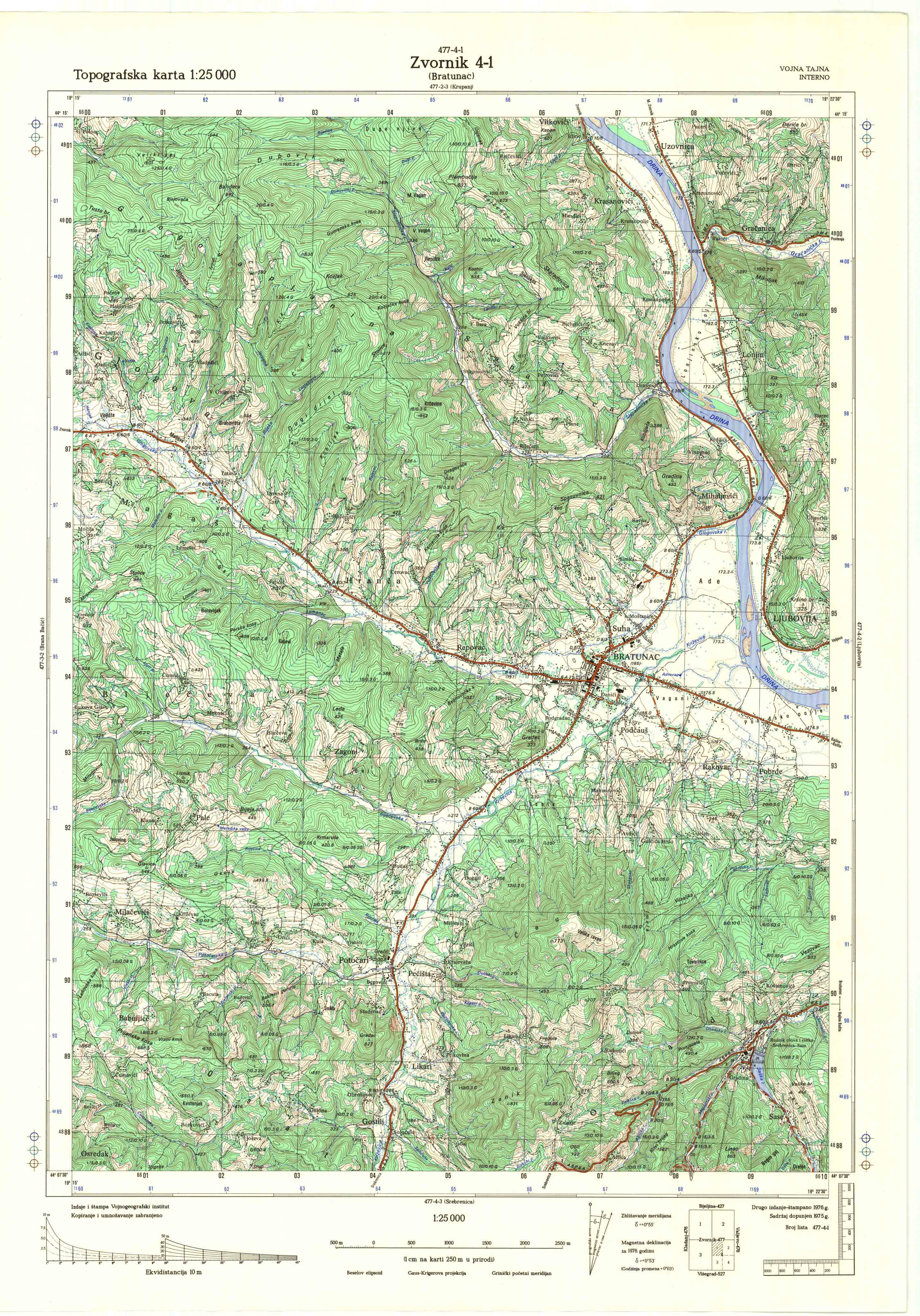  topografska karta srbije 25000 JNA  Zvornik